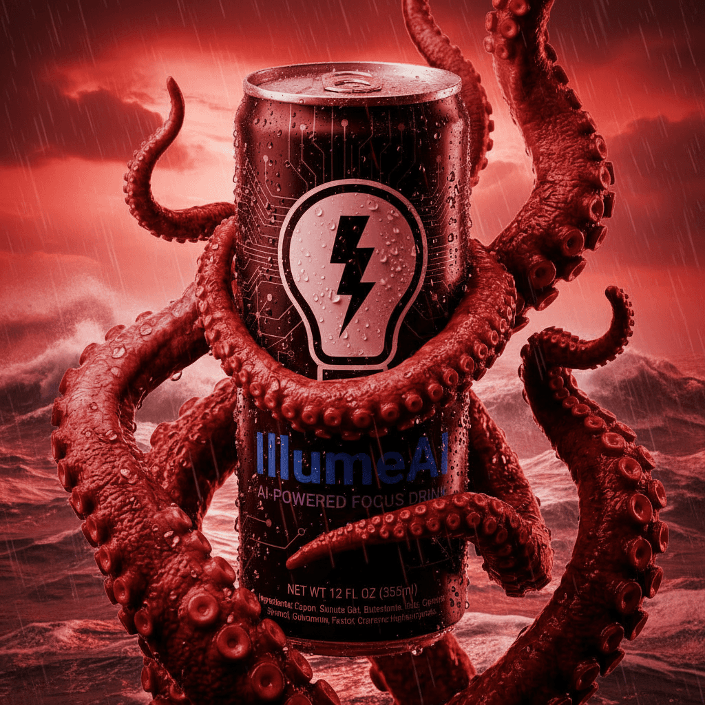 Change octopus color to red
Background: stormy ocean with red sky — After